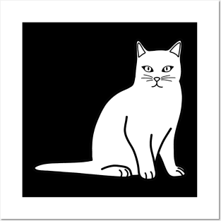 Black and White Cat Drawing Posters and Art